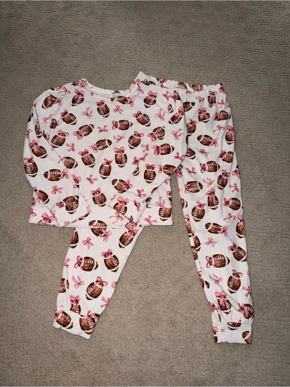 Girls NWOT extra soft fleece 10 (large) football with pink bow pajamas
